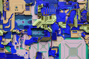 Aufkleber - 3D illustration of the Close up of the colorful cyber armor on neon lights. Abstract Graphics in the style of computer games.