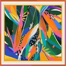 Scarf Modern Design With Colorful Artistic Tropical Flowers Print. Abstract Ethnic Style. Fashionable Vector Template For Your Design.