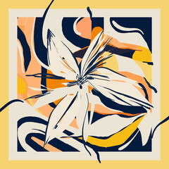 Wall Mural - Scarf modern design with artistic flower illustration. Abstract fashionable vector template for your design.