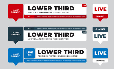 Poster - Vector rectangular news line, triangular leg, lower third with black, blue, red square on white background.