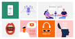 © yabluko_draws - Podcast cover art. People recording podcast. Vector