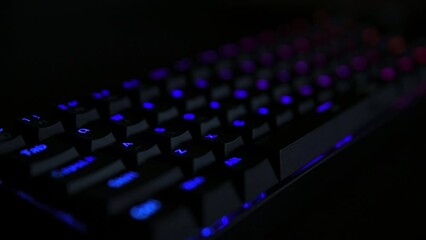 Fototapete - Gaming keyboard, close up. Mechanical rgb keyboard for computer games on dark backgound