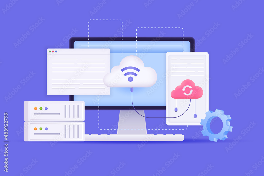 Cloud computing and storage concept 3D illustration. Icon composition ...