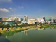 Cityscape of Hi Tech City in Hyderabad from the new bridge connecting old and new parts of the capital city in Telangana state, India