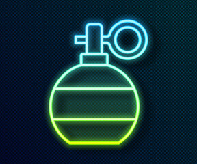 Wall Mural - Glowing neon line Hand grenade icon isolated on black background. Bomb explosion. Vector