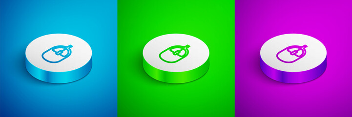 Poster - Isometric line Computer mouse icon isolated on blue, green and purple background. Optical with wheel symbol. White circle button. Vector