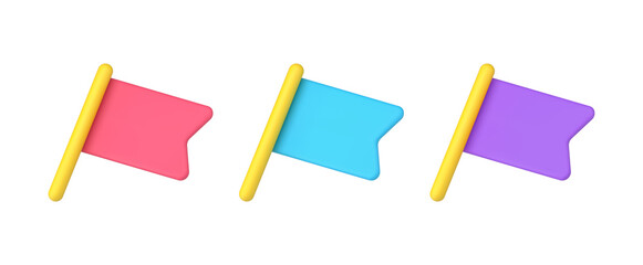 Poster - Collection red, blue and purple flag pushpin for location fixing 3d isometric vector illustration
