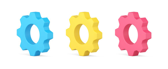 Poster - Collection multicolored machinery gear mechanism 3d template isometric vector illustration