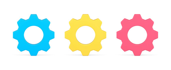 Poster - Collection bright metal gear rotation mechanism with teeth machinery industrial wheel front view