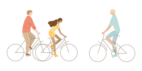 Teenage girl and boys riding bicycle illustration