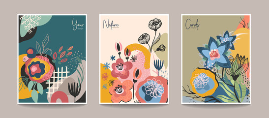 Wall Mural - Set of abstract floralpre-made cards. Modern trendy vector collection