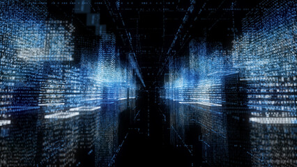 Abstract hologram 3D city with digital buildings