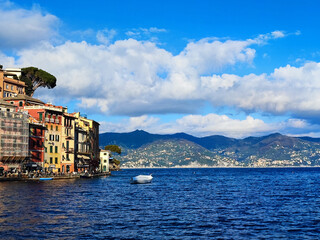 Wall Mural - Portofino pictoresque village Italy colorful buildings villas panorama