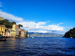 Wall Mural - Portofino pictoresque village Italy colorful buildings villas panorama