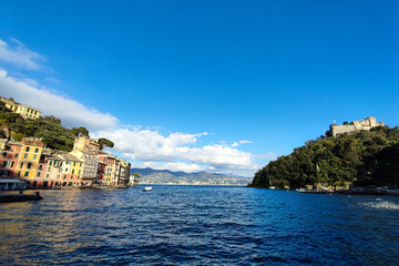 Wall Mural - Portofino pictoresque village Italy colorful buildings villas panorama