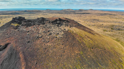 Wall Mural - Saxholl Crater is a famous volcano in Iceland. Aerial view in summer season from drone.