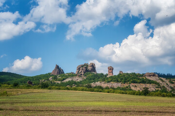 Wall Mural - magnificent morning view with picturesque rock formations of the belogradchik rocks, bulgaria in sum