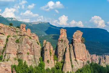 Wall Mural - magnificent morning view with picturesque rock formations of the belogradchik rocks, bulgaria in sum