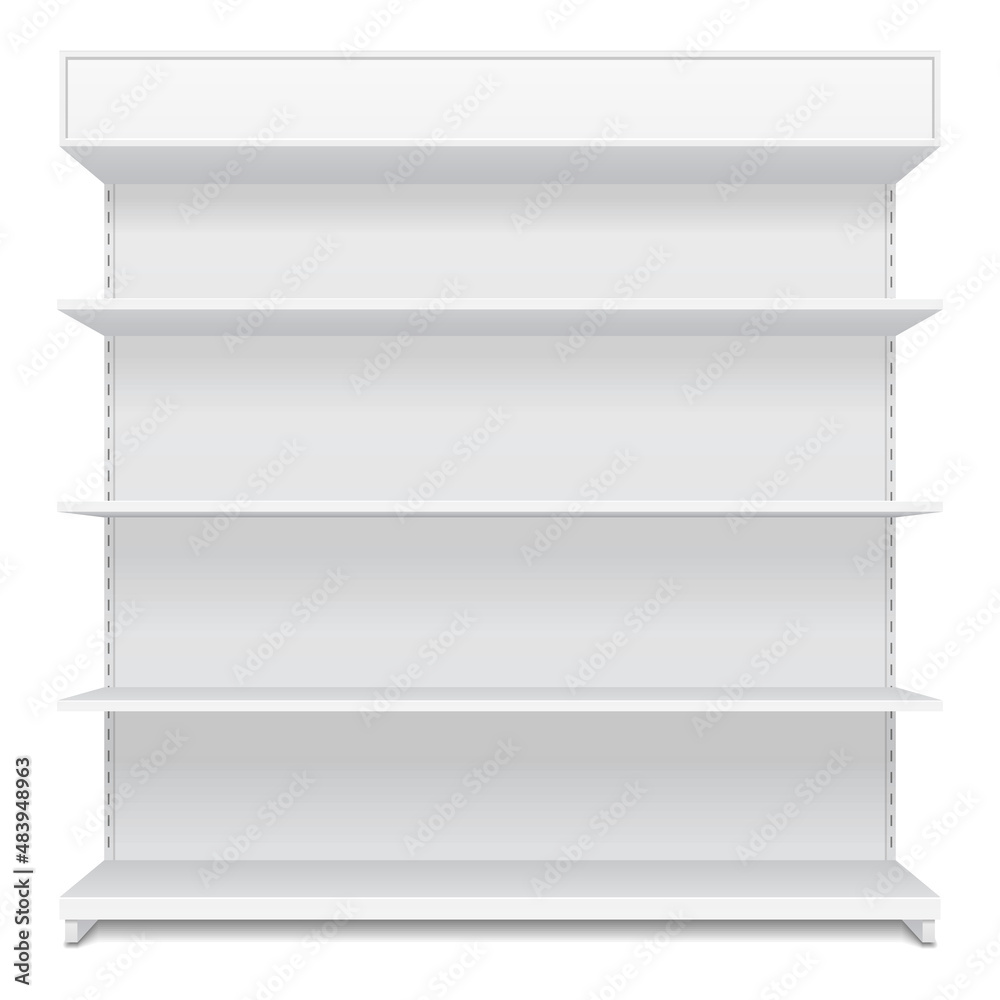 Mockup Blank Empty Showcase Display With Retail Shelves. Front View 3D ...