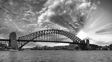 Poster - Panoramic sunset view of Sydney Harbour Bridge, Australia.