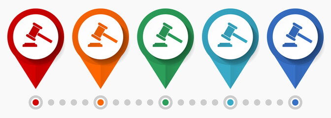 Poster - Verdict, court, justice concept vector icon set, flat design pointers, infographic template