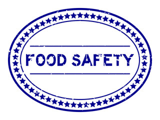 Wall Mural - Grunge blue food safety word oval rubber seal stamp on white background