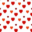 © Asahihana - Seamless pattern with red and orange hearts on white background. Vector image.