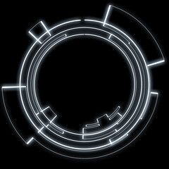 Abstract technology glowing circle template isolated on black background. Overaly for graphic design and illustration.