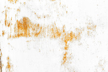 Colorful Rust Texture. Abstract Grunge Background Of White Painted Metal Surface With Oxidation Stains.