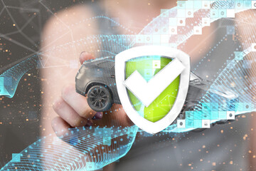 Poster - Neural network 3D illustration. Big data and cybersecurity