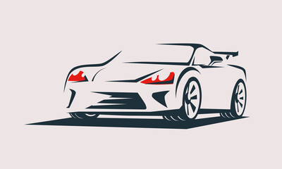 Wall Mural - sport car outlined sketch front view with motion effect, stylized vector symbol