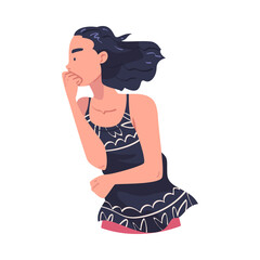 Sticker - Woman Looking at Something Interesting and Thinking Vector Illustration