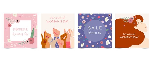 Woman's day background for social media with hand,face,flower