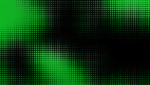Abstract Gradiation Of Halftone Pattern In Green Gradient Color. Gradient Scale Of Green Dots On Black Background.  Grunge Pattern Dotted For Poster, Business Card, Cover, Label Mock-up.