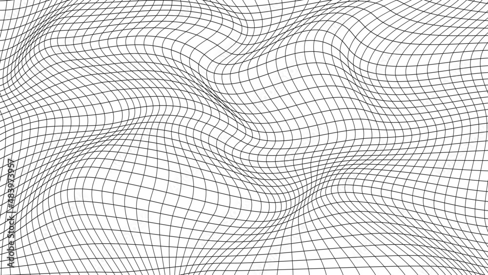 Abstract distorted wireframe wave. Vector curve surface background ...