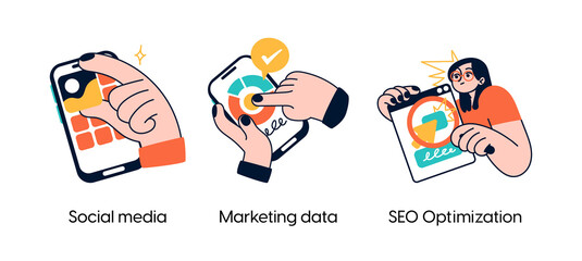 Poster - social media marketing solutions- set of business concept illustrations. social media, marketing dat