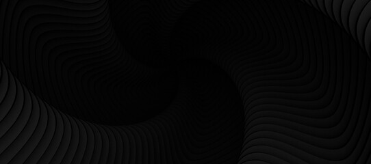 Poster - shaded 3D illustration of tunnel vortex view with geometrical hypnotic black and white flowing