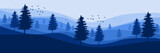 Fototapeta Las - morning blue mountain landscape with forest silhouette flat design vector good for wallpaper, backdrop, background, web banner, and design template