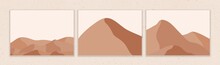 Modern Abstract Landscape Clipart In Bohemian Style. Terracotta Mountains, Desert Hills In Modern Neutral Brown And Beige Colors
