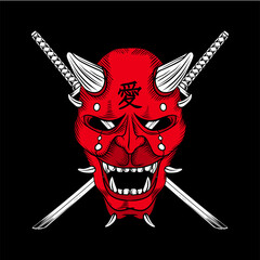 red devil samurai vector with sword
