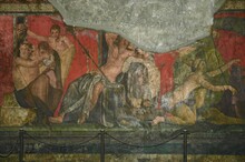 Decorazione  All'interno Di Un Villa Pompeiana. Stile Classico Pompeiano Con Prevalenza Del Colore Rosso. Pompei . Golfo Di Napoli