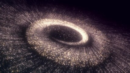 Wall Mural - Golden particles fly in a spiral leaving a trail.