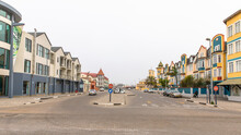 The Streets In Swakopmund With Colorful Houses, Swakopmund, Namibia.