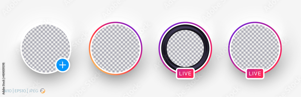 Profile Stream Frame Instagram live streaming frame set. Realistic profile frame with shadow ...