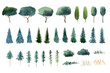 © lyubovzaytseva - watercolor landscape clipart, forest clip art, tree illustration, background creator, summer nature printable painting, isolated elements on white background