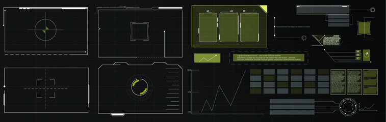 Poster - Abstract Virtual Game Target Monitor Control Panel Layout Texture Concept Design.  HUD Futuristic User Screen Basic Elements Set.
