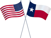 Flags Of The United States And The State Of Texas Together - Vector Illustration