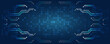 © arthead - Blue background with various technological elements. Hi-tech computer digital technology concept. Abstract technology communication vector illustration
