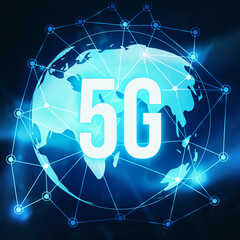 Poster - Futuristic 5G Internet Technology Abstract Background with Glowing Globe. New internet technology concept backdrop