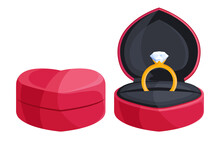 Wedding Ring Box. Engagement Ring In A Heart-shaped Box. Flat Vector Illustration.
